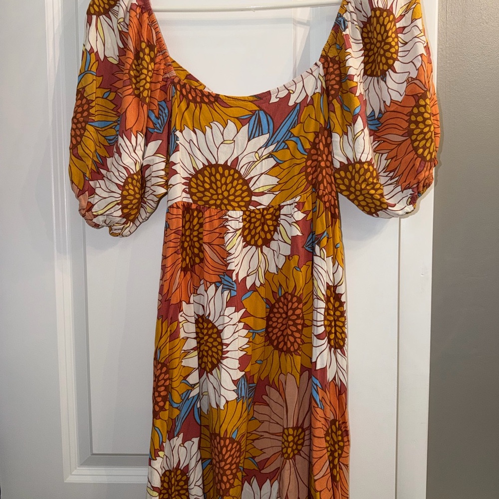 O'Neill Sunflower-Print Puff Sleeve Maxi Dress - Orange/White/Yellow